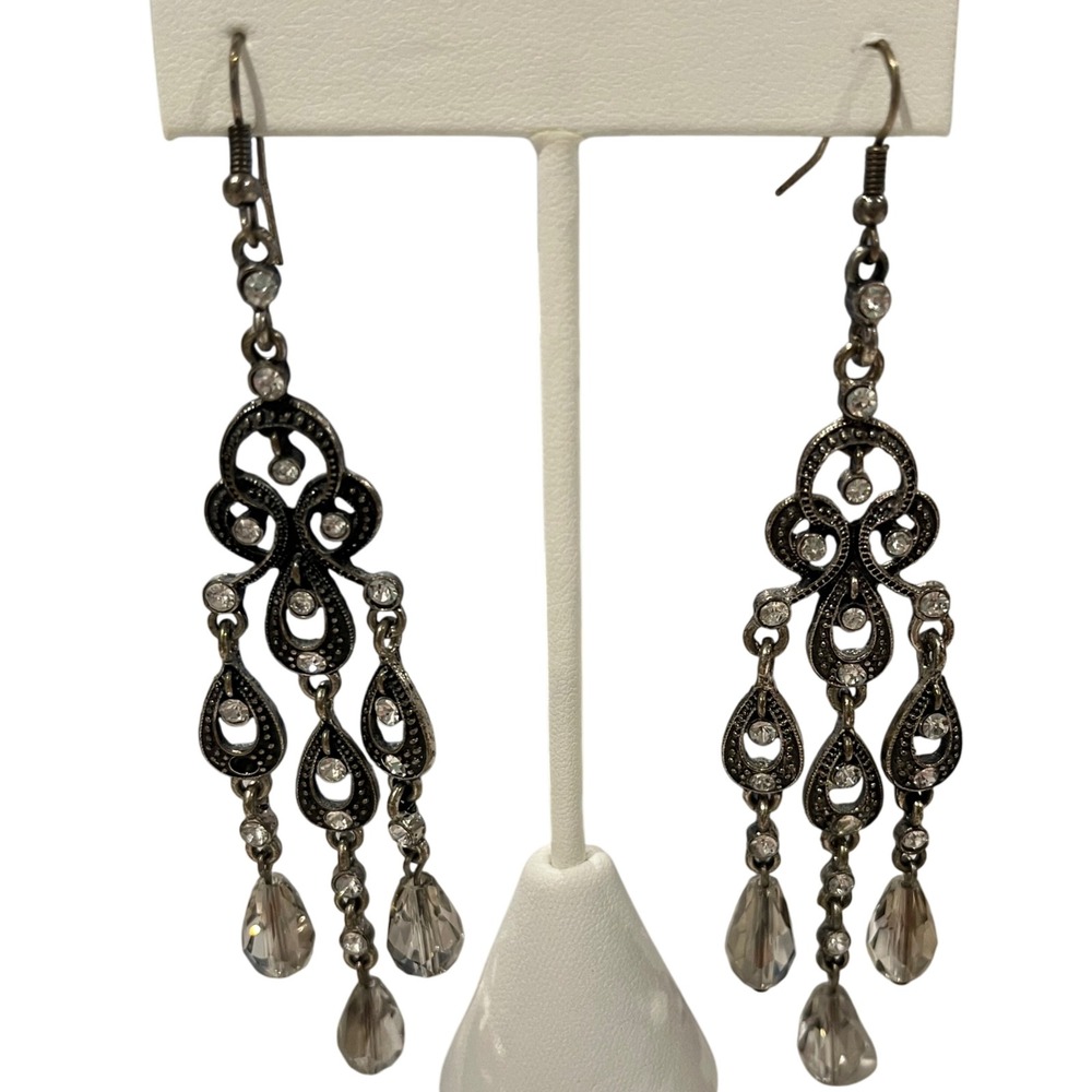 Vintage Marcasite Chandelier‎ Dangle Earrings Rhinestone Statement drop Earrings